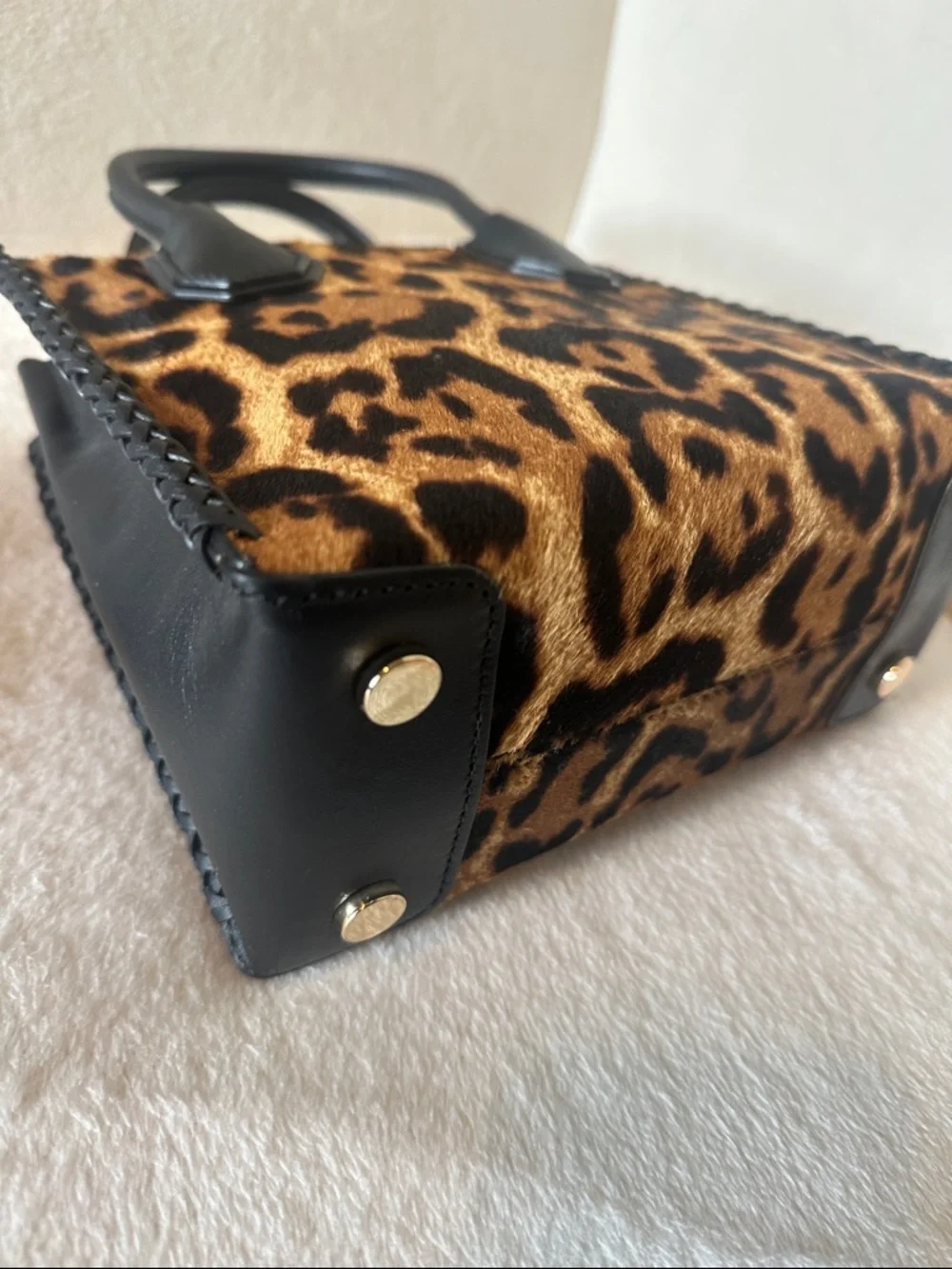 Michael Kors Mercer Leopard Calf Hair Satchel with Black Trim - Picture 6 of 11